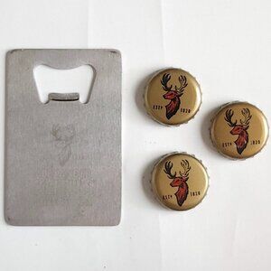 ALEXANDER KEITH'S FINE BEERS BOTTLE OPENER WITH 3 BOTTLE CAPS LOT